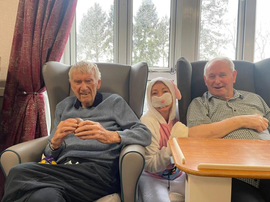 staff dressed up for easter with residents